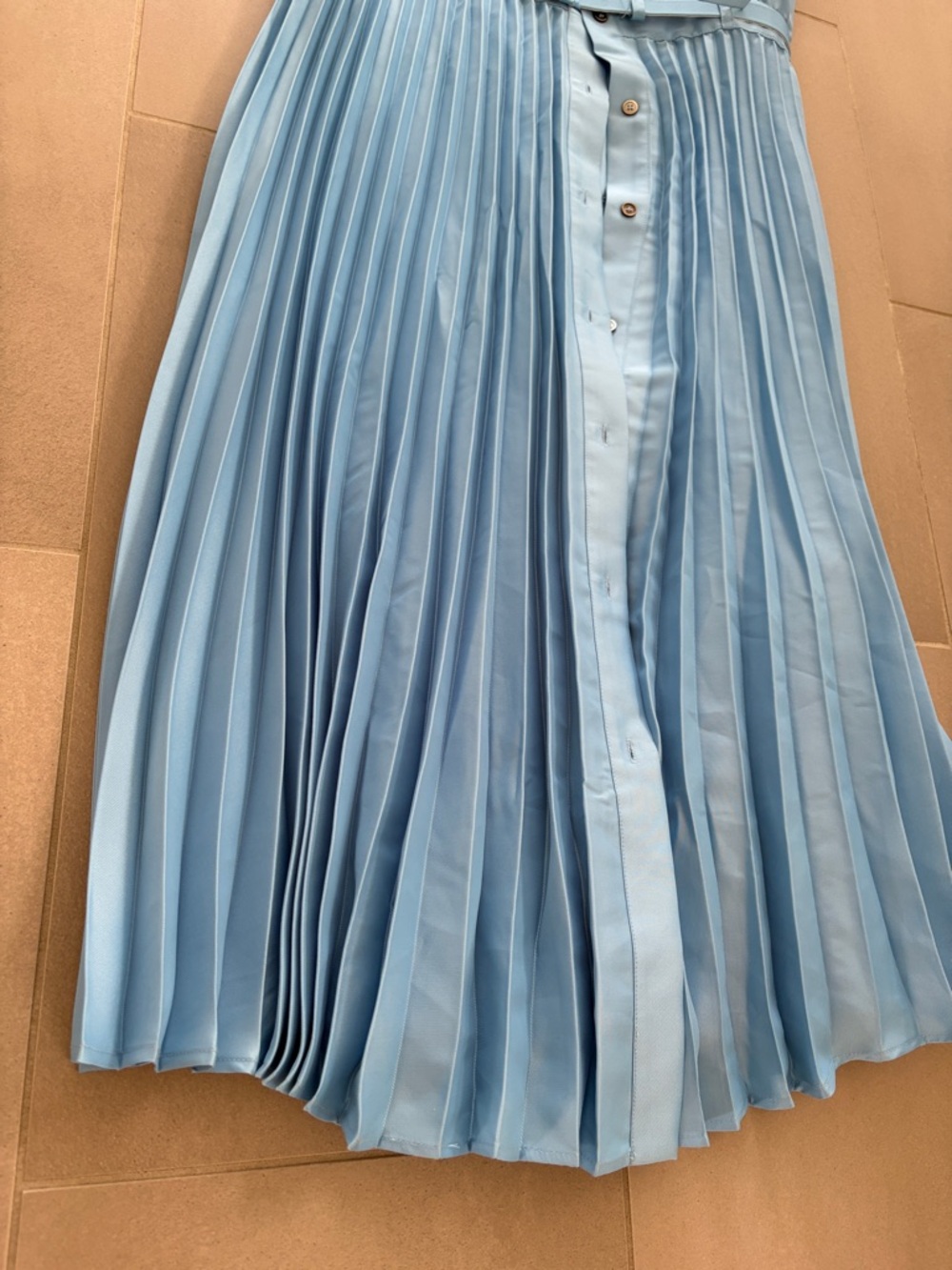 Elie Tahari Natalya blue pleated shirt dress with belt, length 49",NWT - Picture 11 of 16